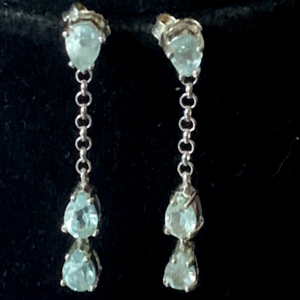 Sterling Silver Blue Topaz Pear Teardrop Piercing Earrings